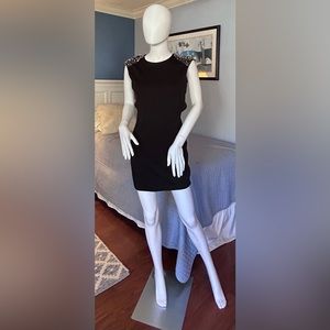 Bebe black mini dress with silver studded shoulders